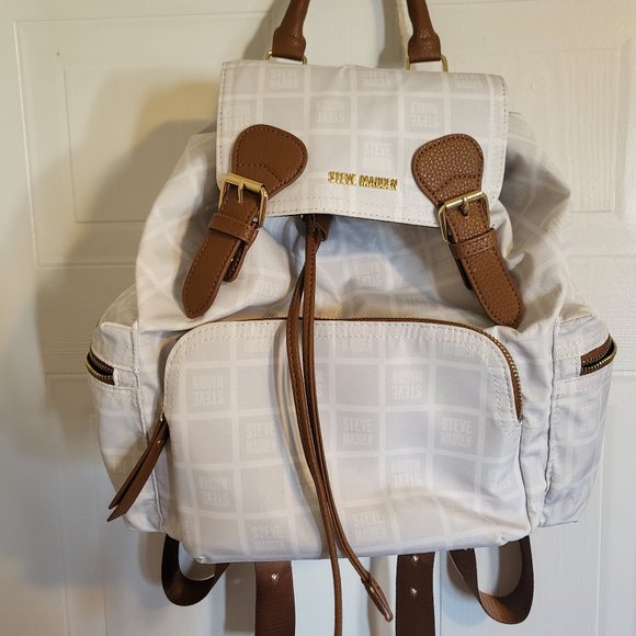NWOT Steve madden purse backpack in white with brown accents - Picture 1 of 8